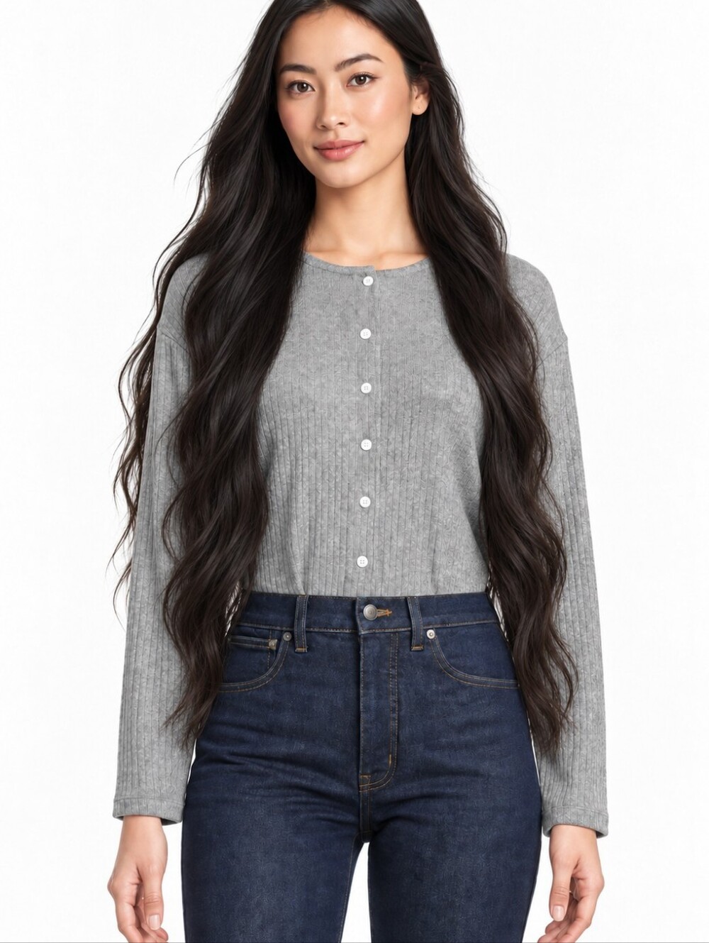 Madewell Womens, Crew Neck Cardigan Cozy Rib, Heather Grey, X-Large - Picture 3 of 9